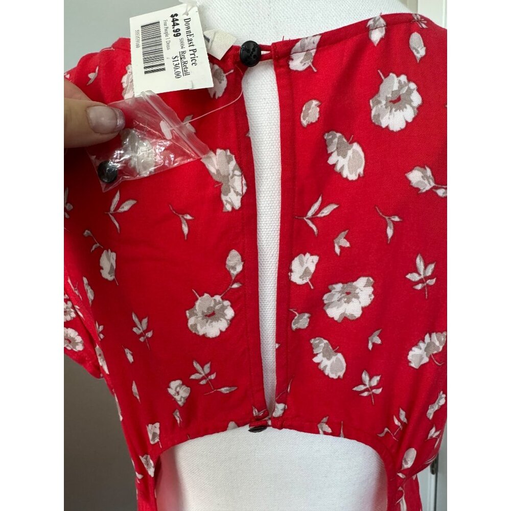 Free People Red Floral Print Keyhole Back Dinner Dress Size 10 NWT - Picture 10 of 16